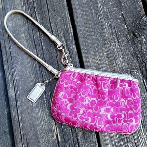 Coach Lurex Gold & Magenta Mini Signature Wristlet